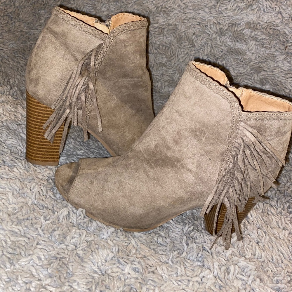 Tan peep toe ankle booties